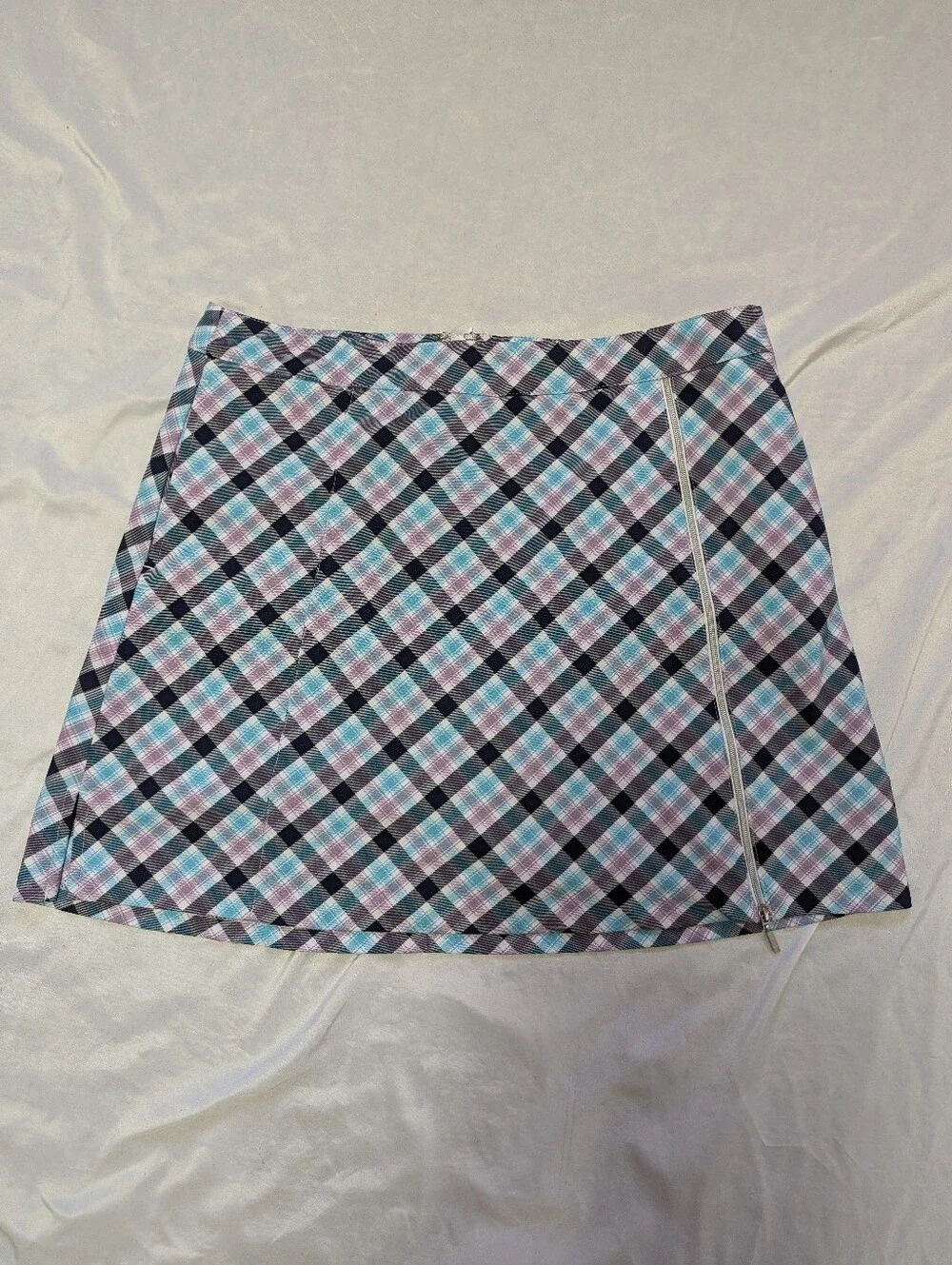 Lady Hagen Blue Purple Plaid Women's Golf Athletic Skort With Zipper Front Sz 8